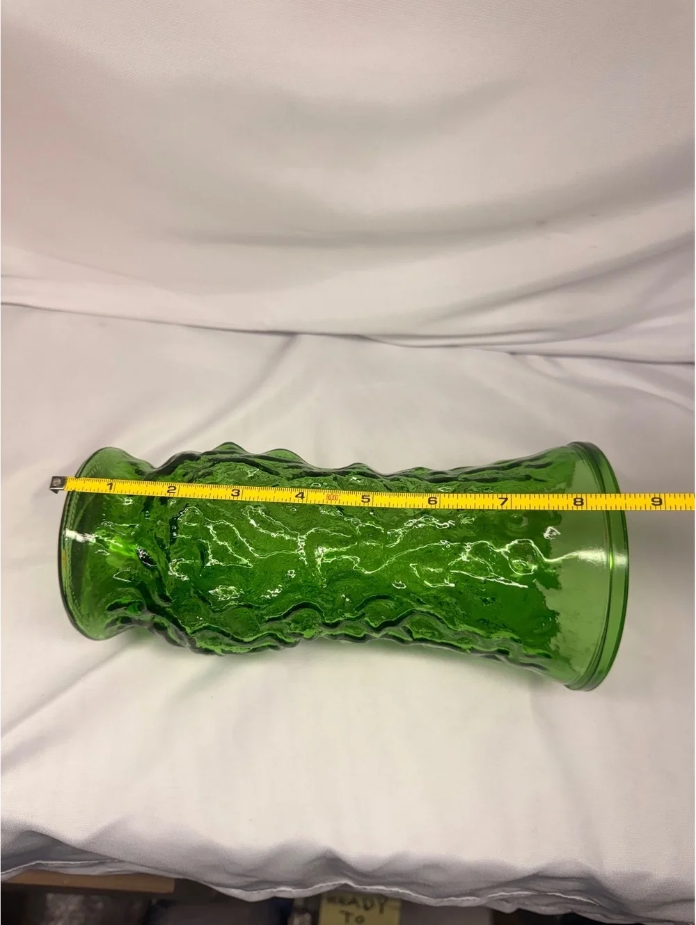 Vintage Hoosier Glass Emerald Green Bark Texture Vase 8.5